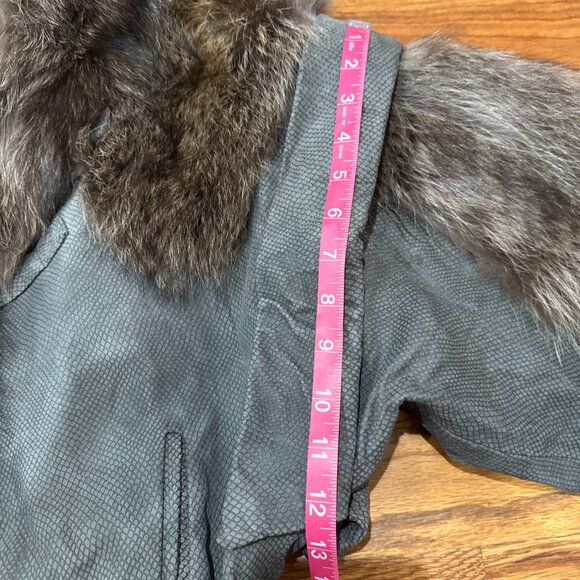 One Of A Kind Made In USA Vintage Fox Fur Jacket Silver Leather Wolverine M/L - Picture 12 of 12